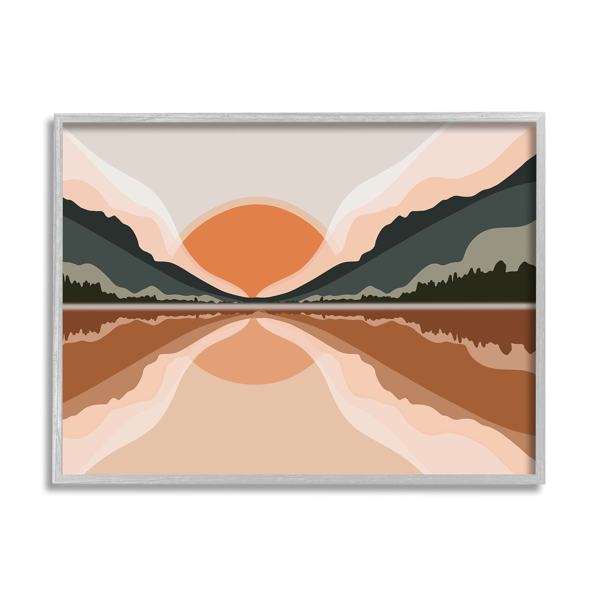 Stupell IndustriesMisty Sunrise Geometric Green Mountain Lake Reflection, Designed by ROS Ruseva Gray Framed Wall Art, Orange