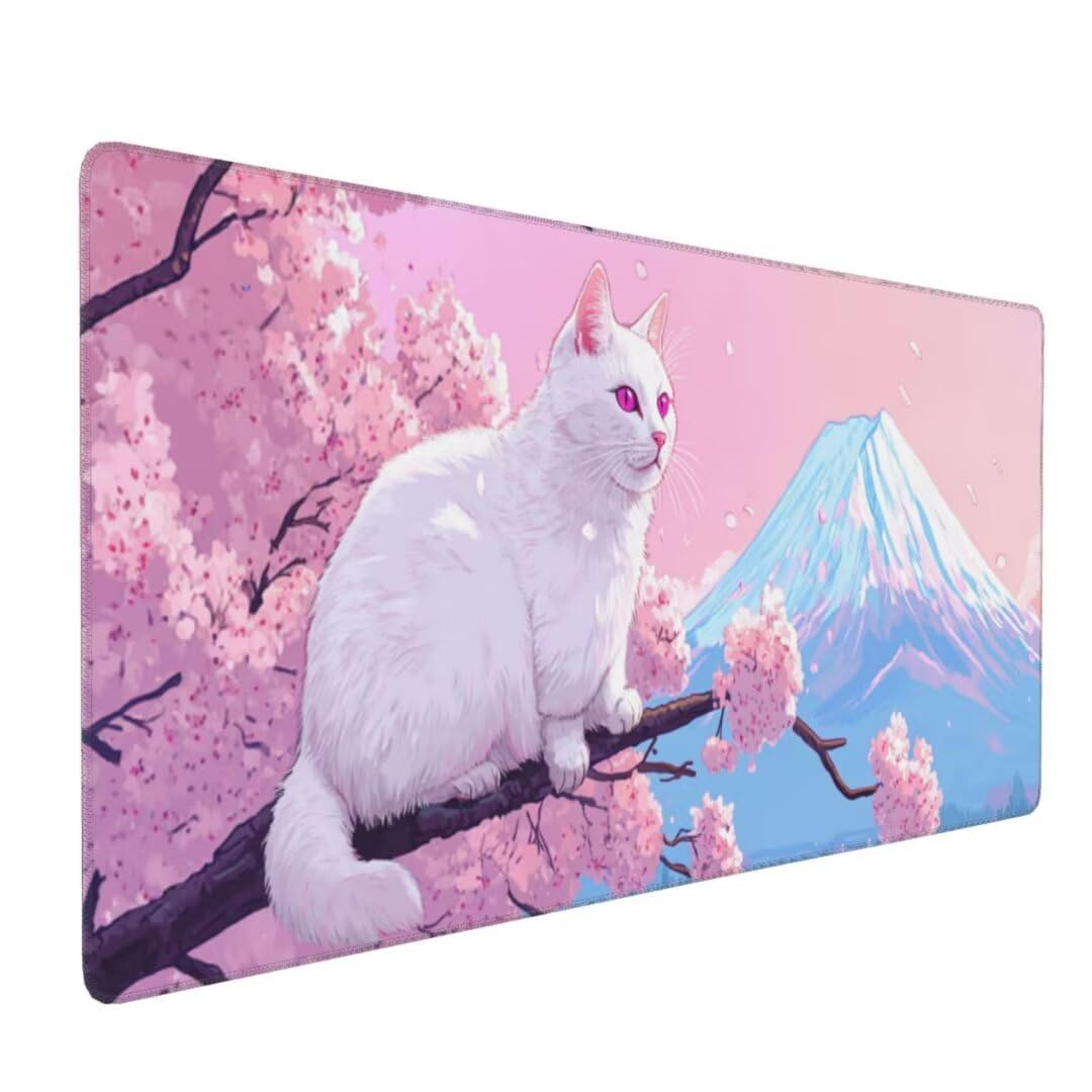Tappetino Mouse XXL 1400x600x3mm Tappetino Mouse Giappone Gatto Impermeabile Tappetino Gaming Mouse Pad XXL Tappetino Scrivania, Base Antiscivolo Migliora Precisione e Velocità per Desktop/Ufficio