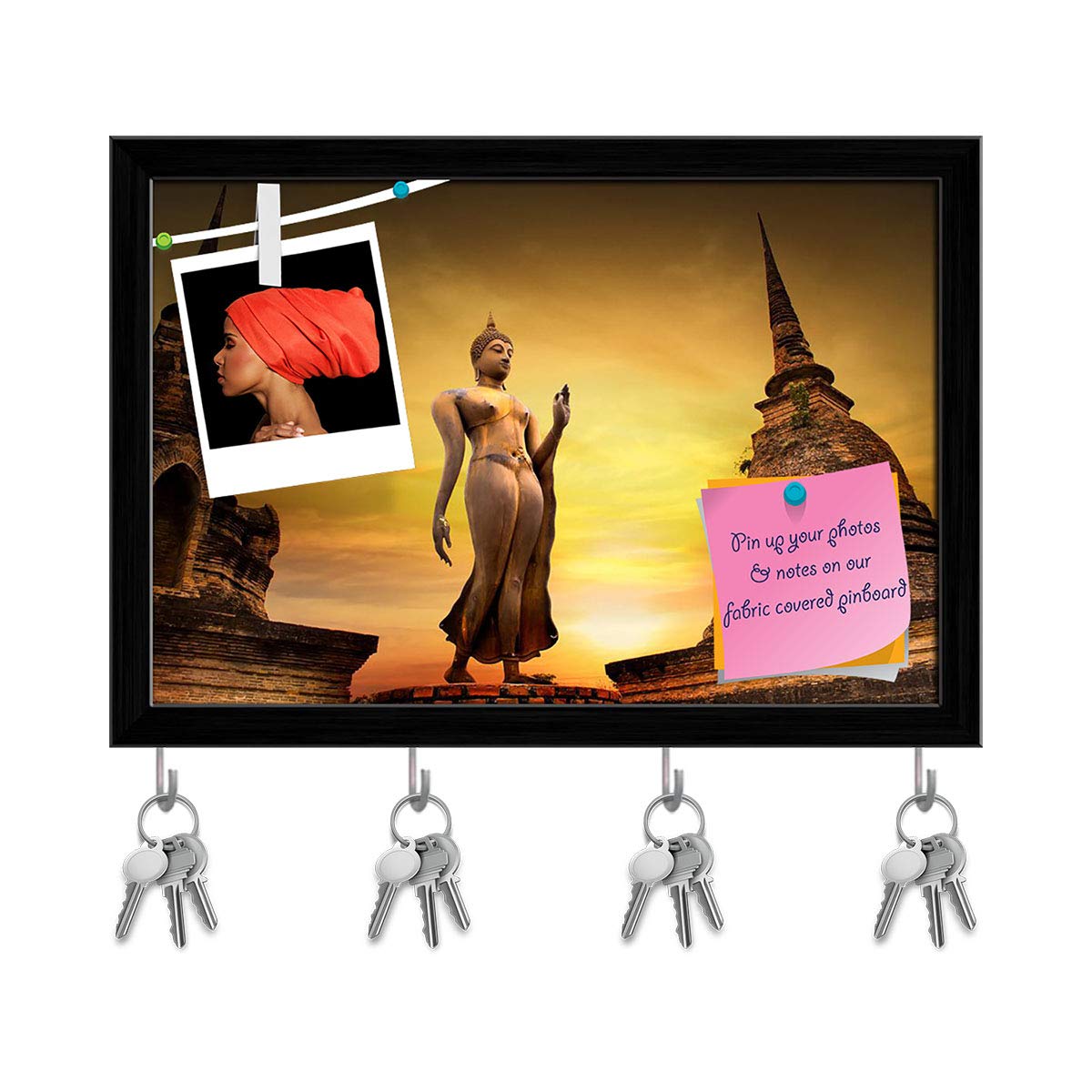 ArtzFolio Ancient Buddha in Sukhothai Park Thailand Key Holder Hooks | Notice Pin Board | Black Frame 8.5 X 6Inch