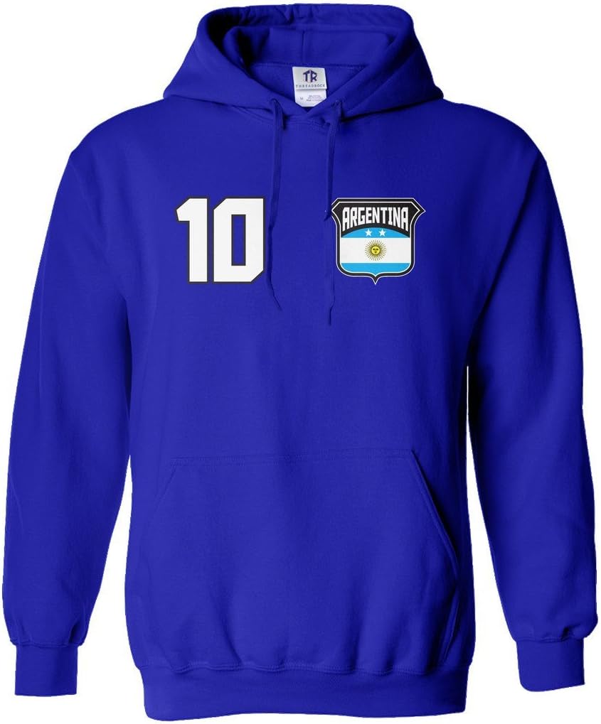 Threadrock Men's Argentina Shield & Number Hoodie Sweatshirt