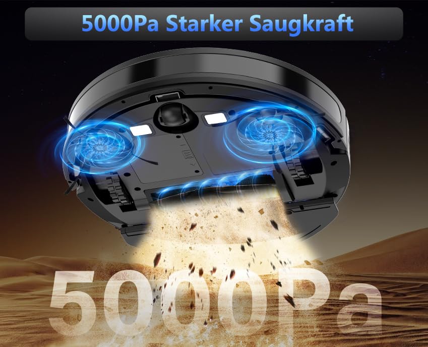 Tikom Saugroboter mit Wischfunktion 2 in 1, G8000 Max Staubsauger Roboter, 5000Pa Starke Saugkraft Roboterstaubsauger, Selbstaufladend, WLAN, 150Mins Max, Ideal für Tierhaare, Teppich, Hartboden – Bild 3
