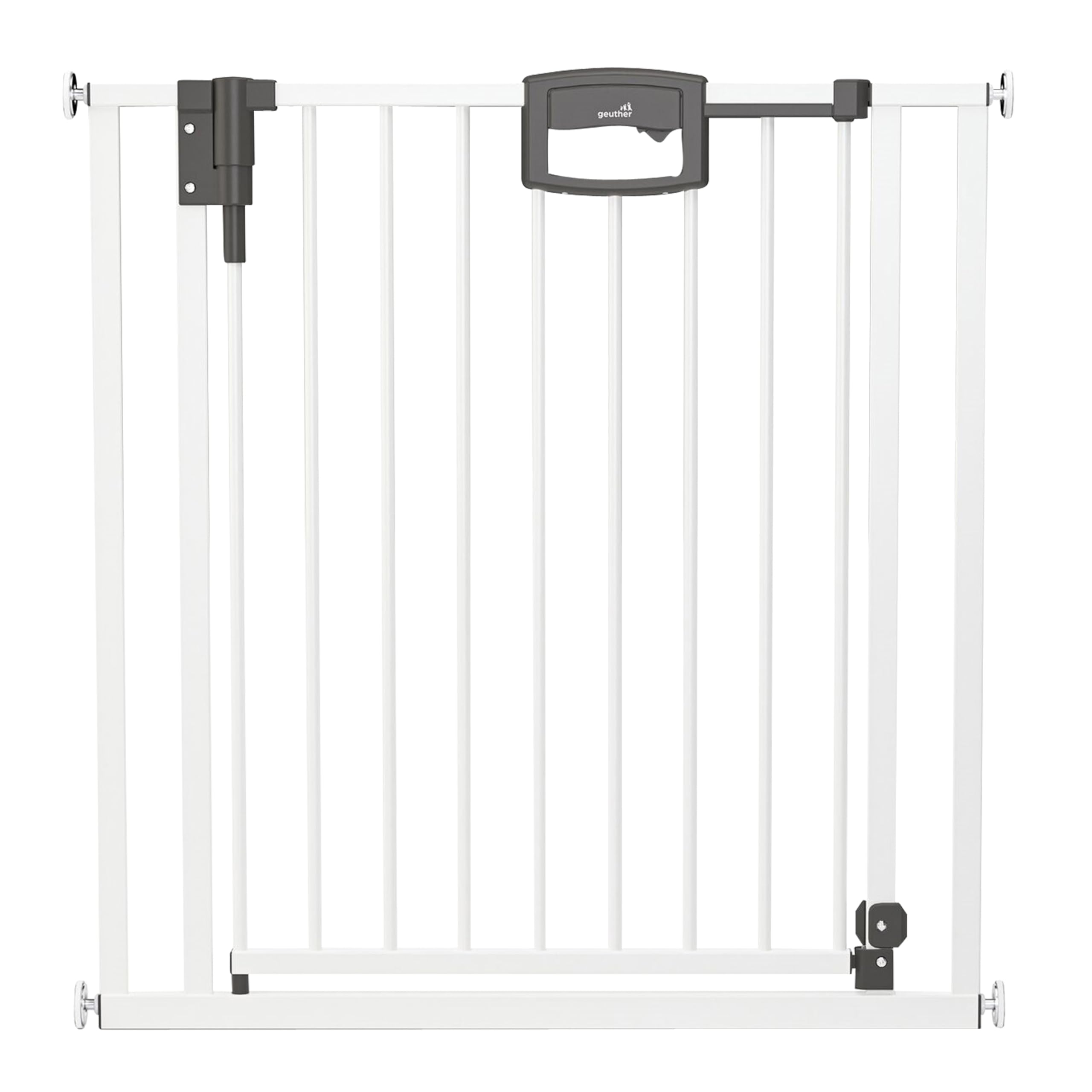Geuther Türschutzgitter Easylock Plus | Treppenschutzgitter ohne Bohren Breite 224,5-232,5 cm | Türgitter Baby Holz-Metall | Kinderschutzgitter beidseitig öffnend | Kindersicherung Tür | Weiß