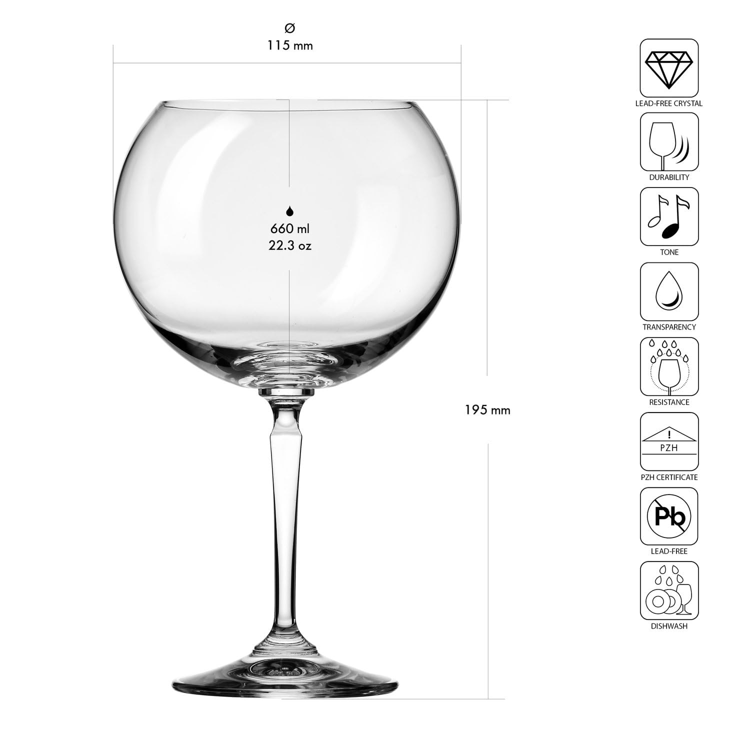 KROSNO XNO AXIS Kieliszki Copa do Wina i Gin Tonic, Komplet 6 x 660 ml