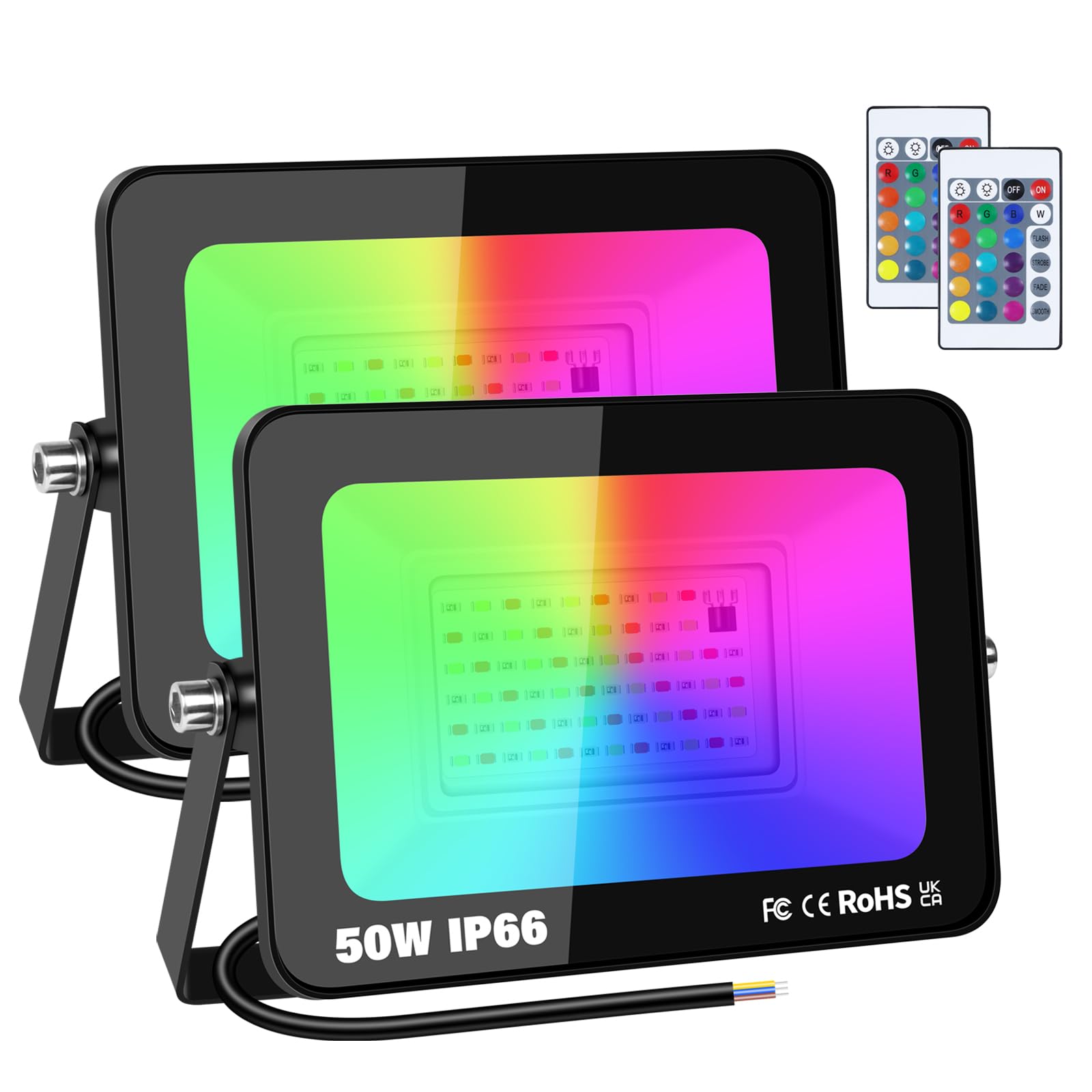 2pcs 50W RGB Projecteur LED Extérieurs avec Télécommande