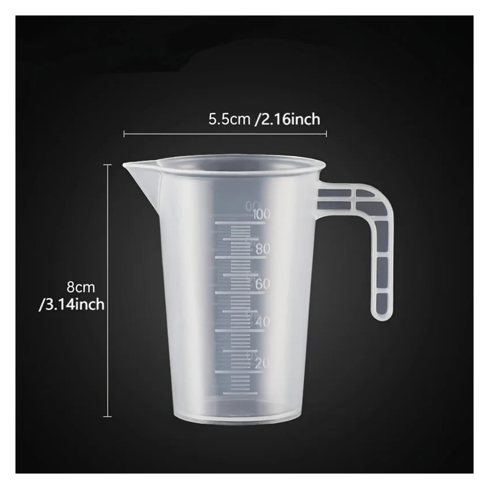 Juego de 5 vasos medidores de plástico: 1000 ml, 500 ml, 250 ml, 100 ml, 50 ml. Escala de fácil lectura. Vasos medidores de cocina.