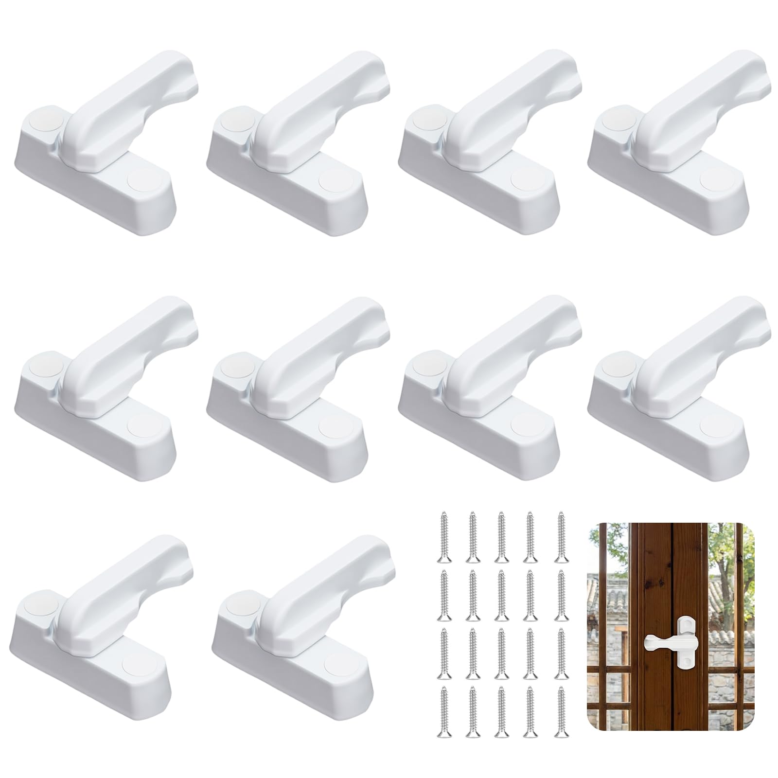Sash Jammers for Upvc Doors, 10 Pcs Window & Door Security Lock with 20 Screws, Window Locks for PVC/uPVC Windows and Doors-White