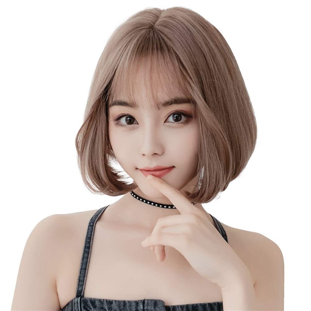 Amazon.com : Beautiful Hair female wave head air bangs wig realistic  instinctive repair face short hair hair set fluffy interior volume fashion  (Color : Chocolate color 28CM) : Beauty & Personal Care