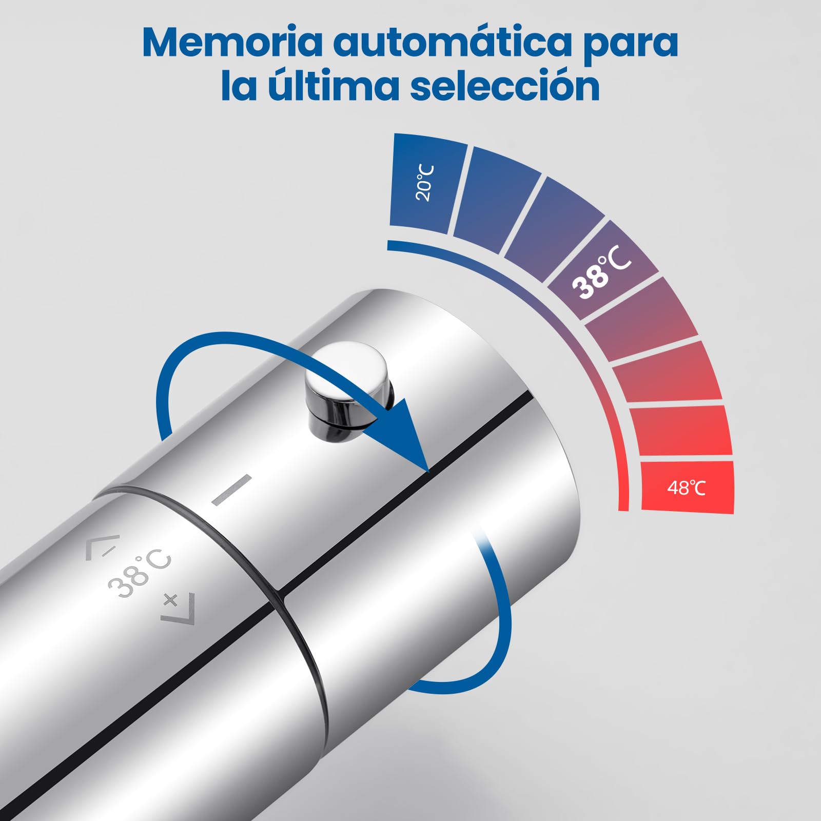 Auralum Grifo de Ducha Termostático con Bloqueo de Seguridad 38°C, Mezclador Antical y Protección Antiquemaduras, Cartucho Termostático, Cromo