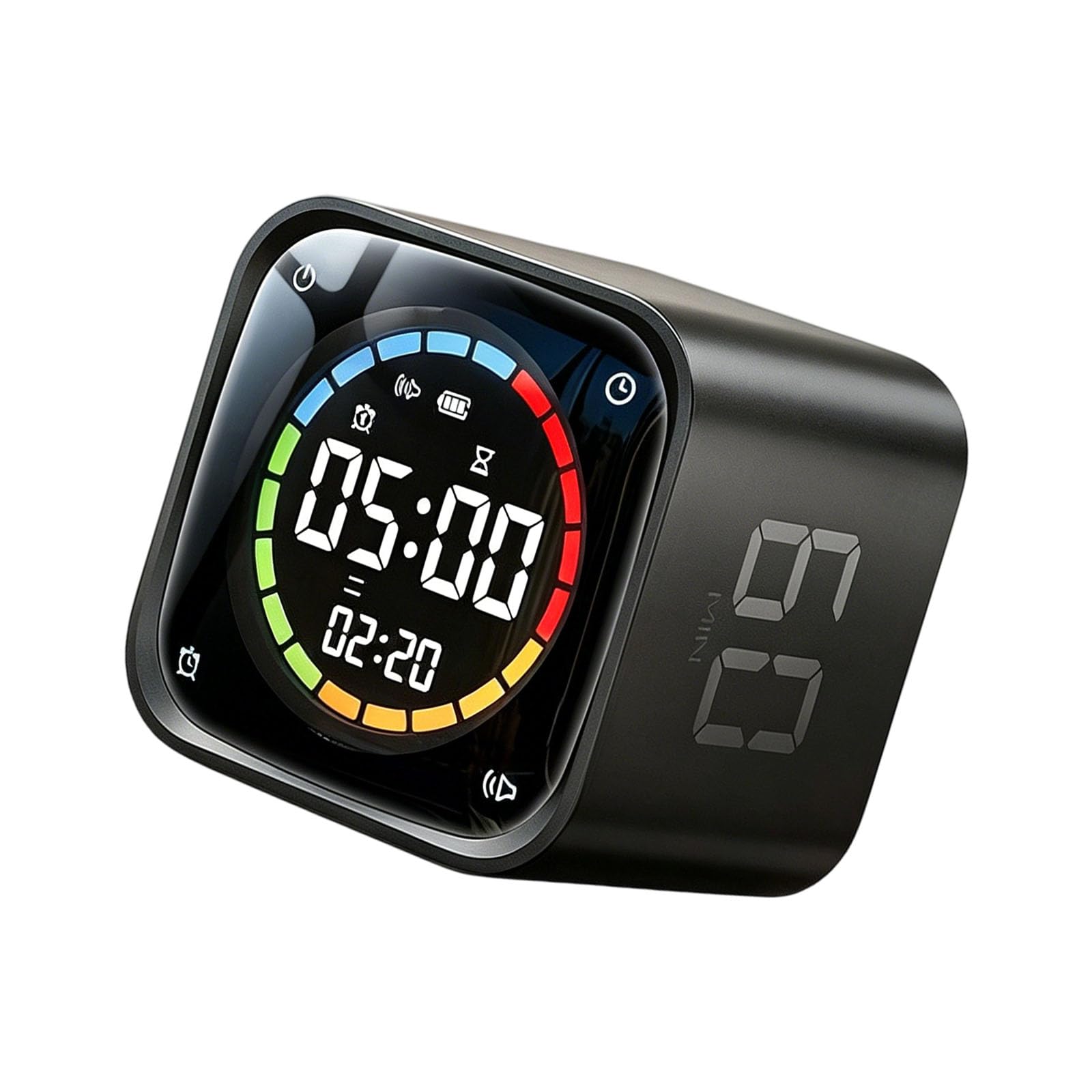 Minuteur portable en forme de cube avec fonctionnement silencieux et batterie rechargeable - Horloge de bureau moderne pour salle de sport ou salle de classe