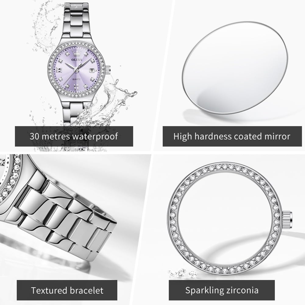 OLEVS Watch Women Silver Watch for Women Luxury Diamond Womens Watches for Small Wrist Stainless Steel Waterproof Analog Quartz Date Elegant Reloj para Mujer - Image 5