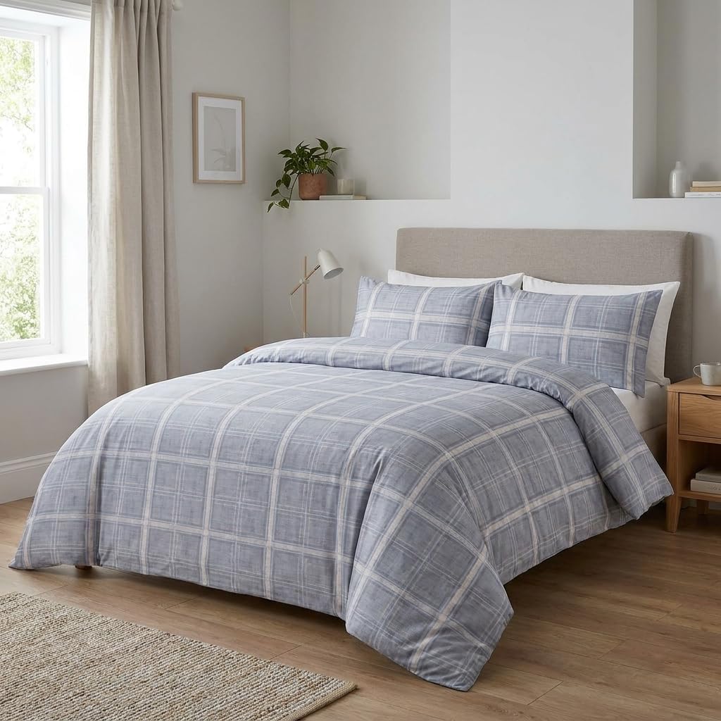 M&J Home 2 Piece Single Duvet Cover Set, Grey Check, Polycotton Blend 132 Thread Count, OEKO-TEX Certified, Easy-Care, Includes Duvet Cover & Pillowcase — image 1