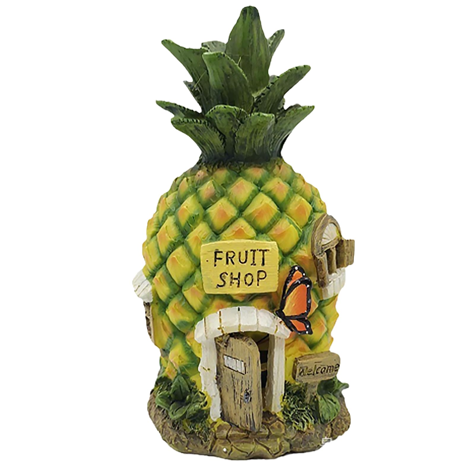 Strawberry House,Solar LED Light Up Strawberry Fairy House,Solar Garden Ornaments Outdoor,Waterproof Resin Dwelling Ornament Cottage Figurines for Yard Lawn Garden Decorations & Gift 18cm (Pineapple)
