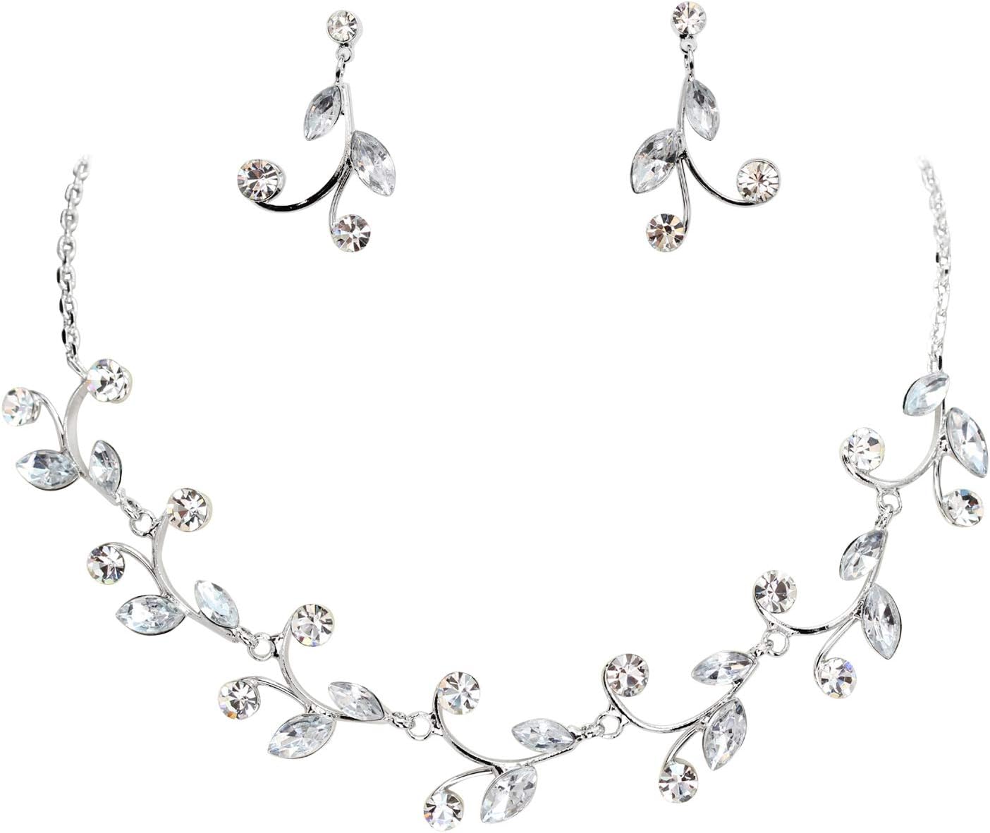 Faship Gorgeous Rhinestone Crystal Floral Necklace Earrings Set