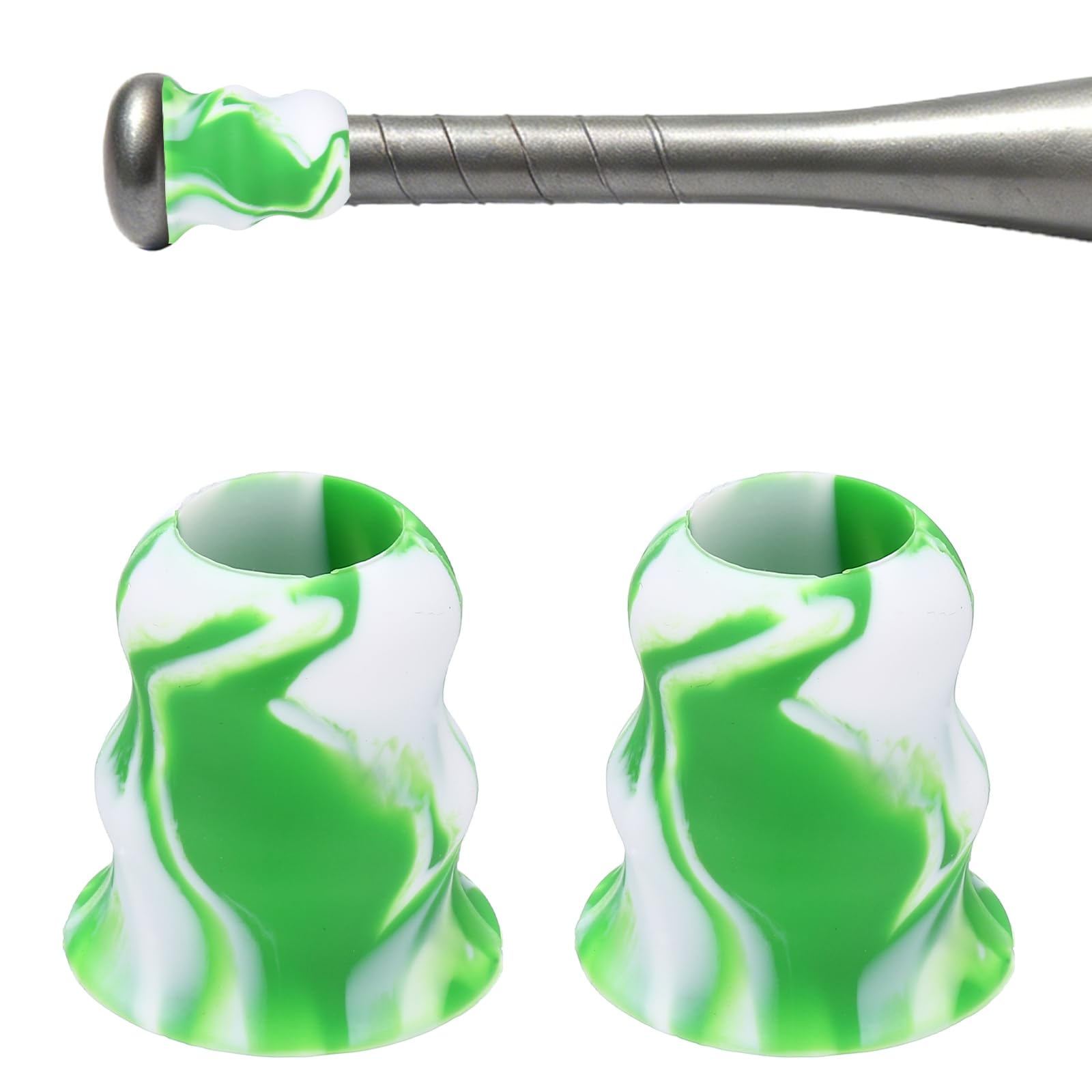 YELARXI Bat Taper, Bat Knob Taper Softball Grip Silicone Non-slip Ergonomic Enhanced Grip Easy Installation 2Pcs & Green-White - Fit for (Most Softball Bats/Baseball)