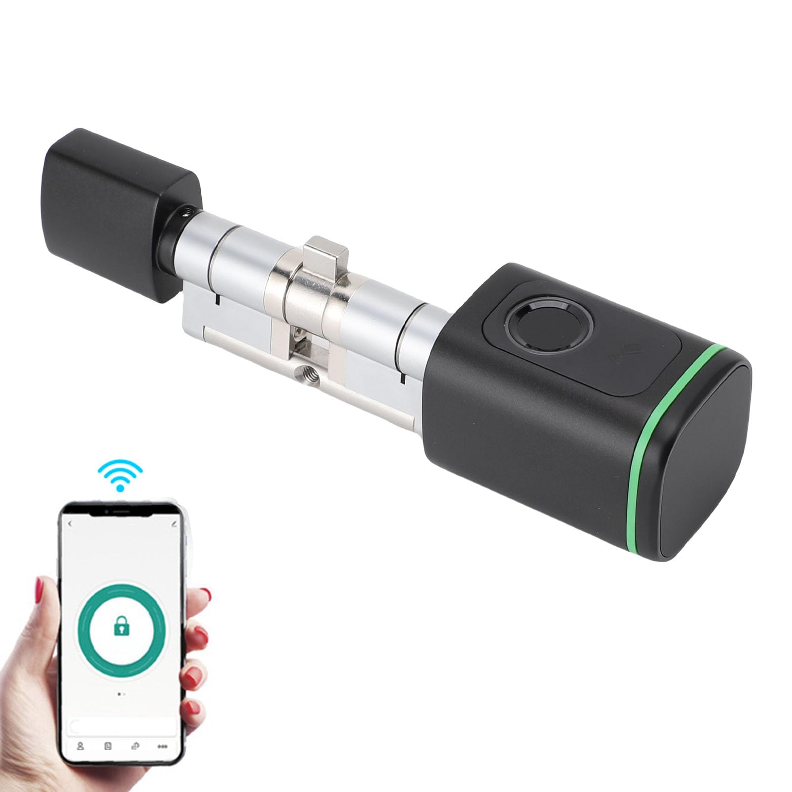 Pongnas Cilindro Smart Senza Chiave, Serratura Bluetooth con Memoria per | Accesso con App , Corpo in Lega di Alluminio e Ottone, per Porte 35-45 Mm, 2 Card e 2 Chiavi, IP5X Anti-spruzzi