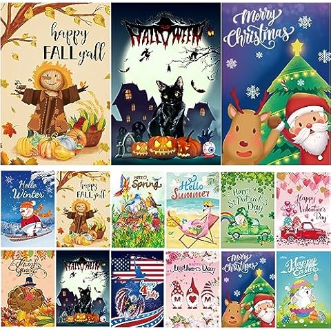 Seasonal Garden Flags Set of 12 Double Sided 12 x 18 Inch Yard Flags, Small Garden Flags for Outside, Christmas Spring Summer Fall Winter Outdoor Flags, Holiday Garden Flags for All Seasons Cover