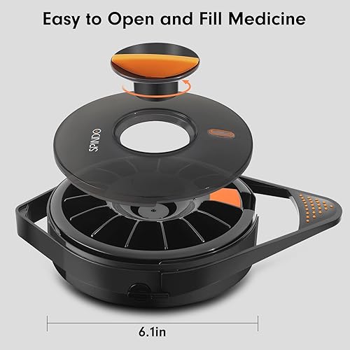 Miniatura 5 de Fullicon Dispensador de píldoras con 14 compartimentos grandes y cerradura a prueba de niños, dispensador de medicamentos Spindo, dispensador de