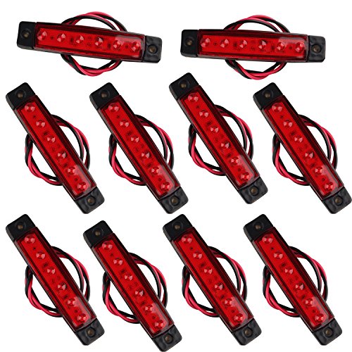 Fushengda 10 piezas Luces LED 6 SMD Rojas DE 12 V para Luces de Posición Delantera y Trasera para Remolque, Camión, Caravana, Furgoneta, Autobús, Barco, Tractor o Autocaravana