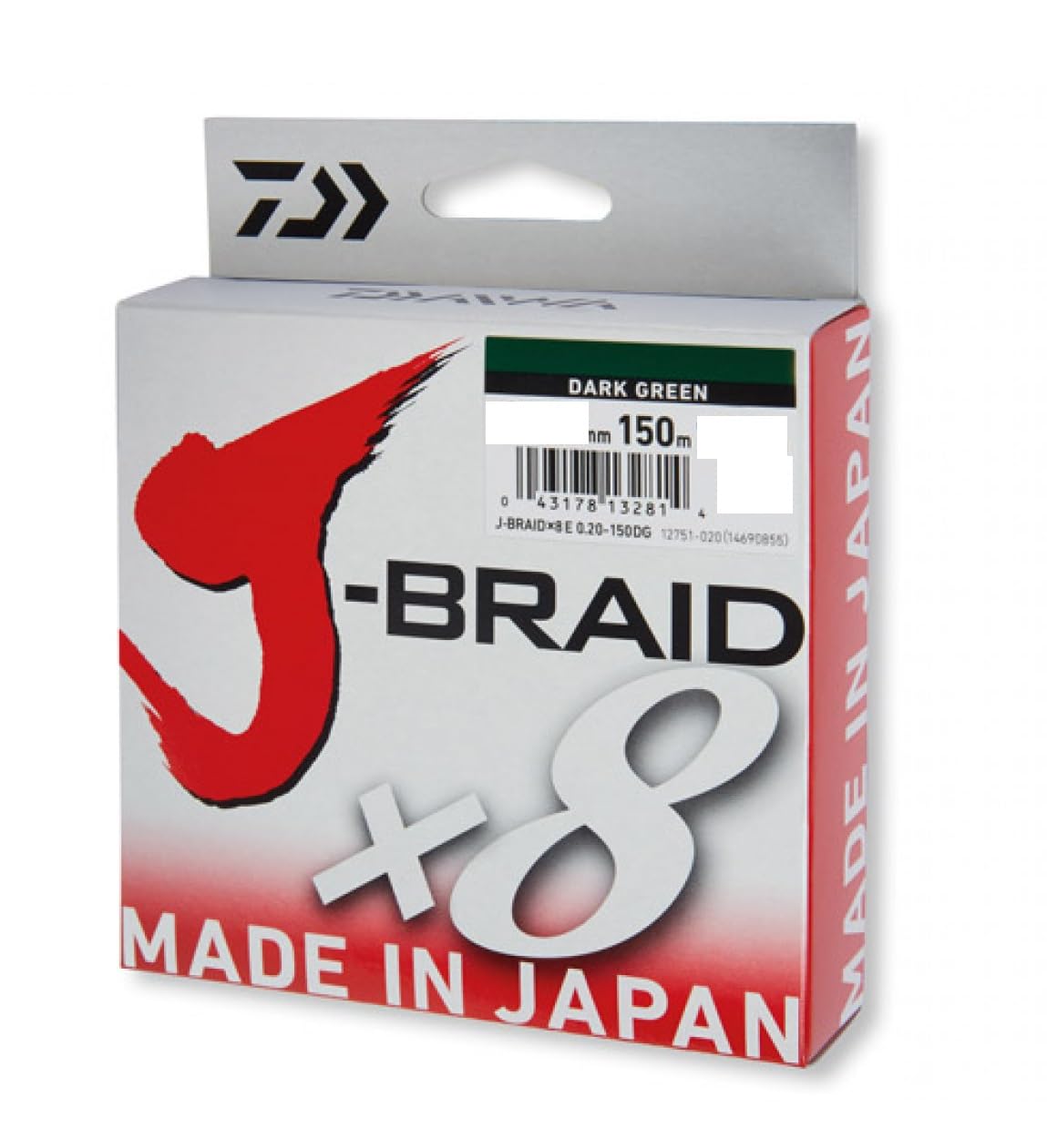 Daiwa J-Braid 8 Braid 0.16mm, 9.0kg / 20.0lbs, 300m vert foncé, ligne de pêche tressée ronde