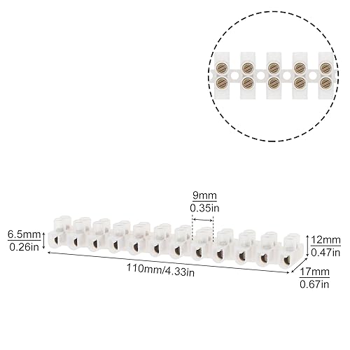 Miniatura 2 de Smgda Bloque de terminales de 10 piezas, conector de terminales de tornillo blanco, bloque de barrera eléctrica de doble fila, tira de terminales de