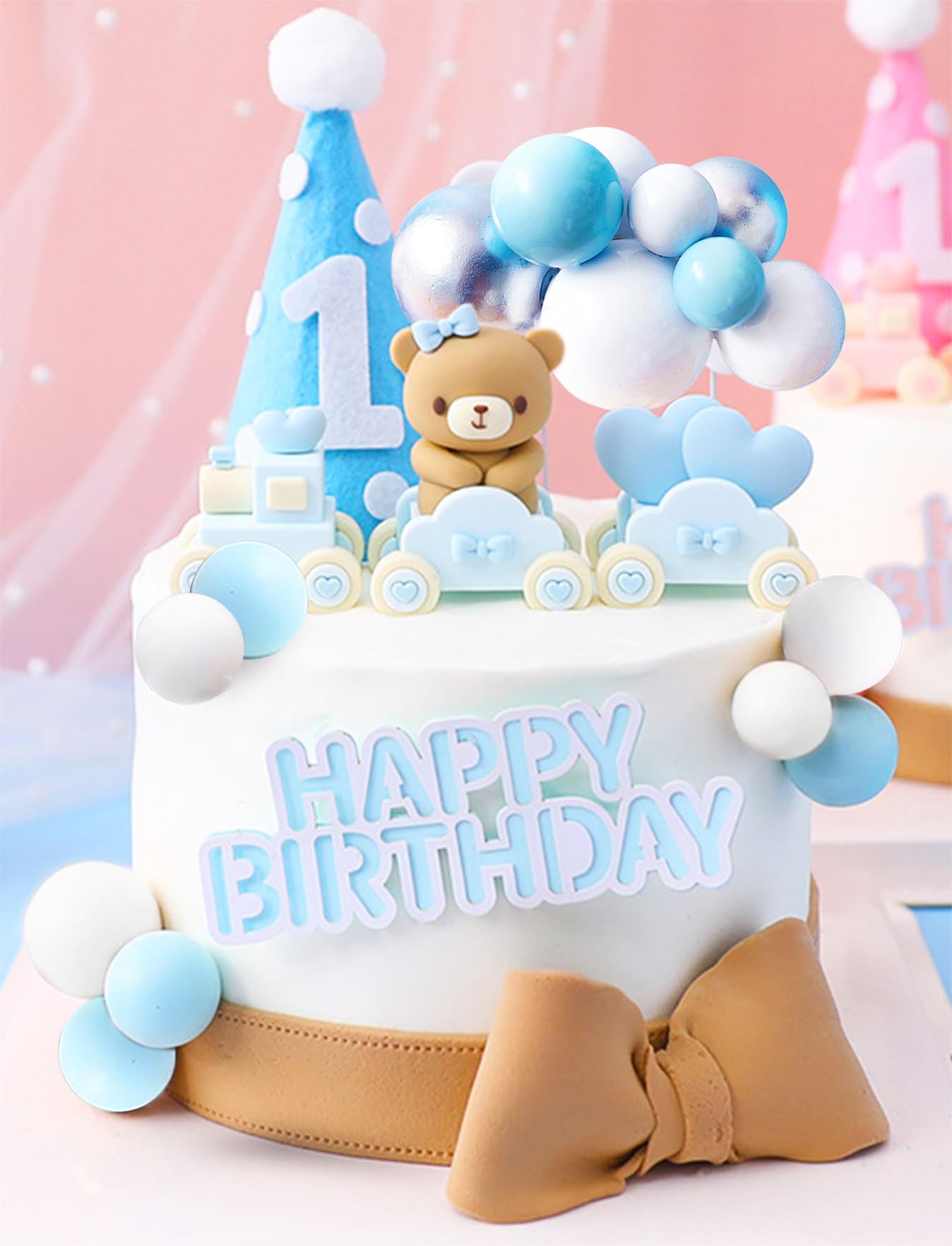 Bear Theme Party Decor JeVenis Baby Animals Train Cake Topper - Blue ...