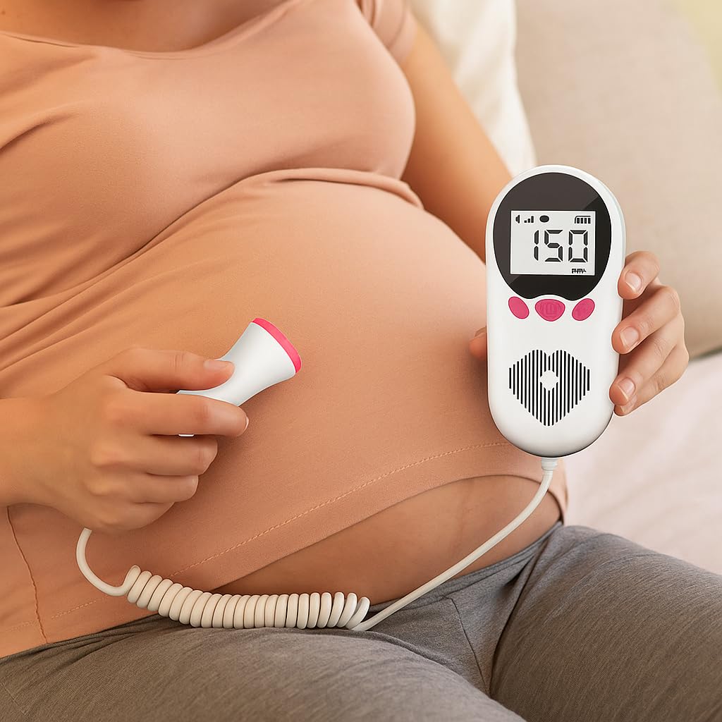 ACCUTRUST Fetal Doppler for Doctors and Mothers Fetal Heart Rate Monitor with LCD Display White Pink 1