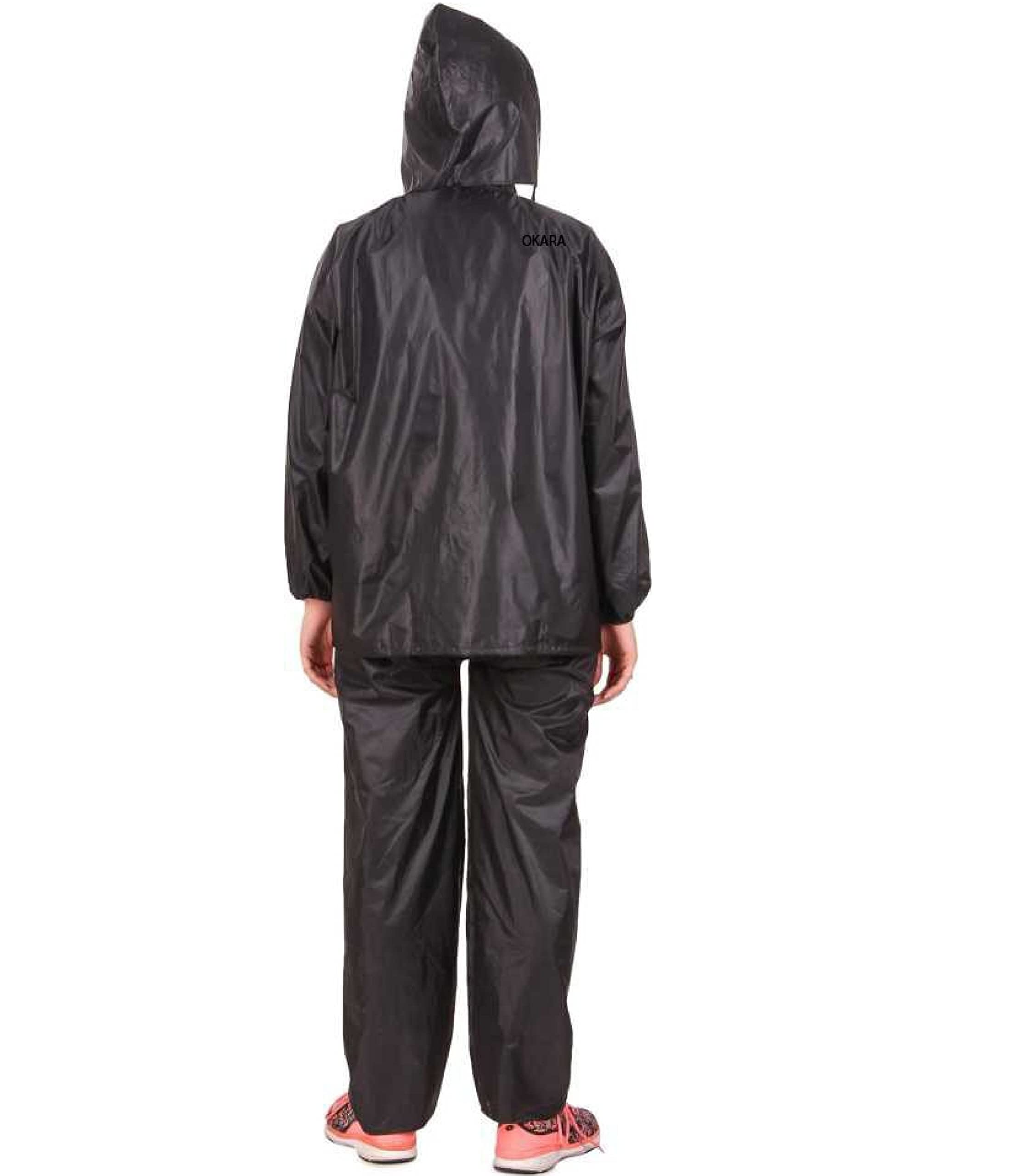 Neekshaa Women's Water Resistant Semi-Nylon Rain Coat with Pant, Black, XX Large Size 2
