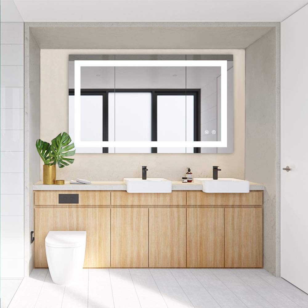 TETOTE 40 x 24 LED Bathroom Mirror LED Mirror Vanity Makeup Mirror Dimmable Anti-Fog Bathroom Lighted Mirror Wall Mounted Bathroom Decor Double Sink Waterproof