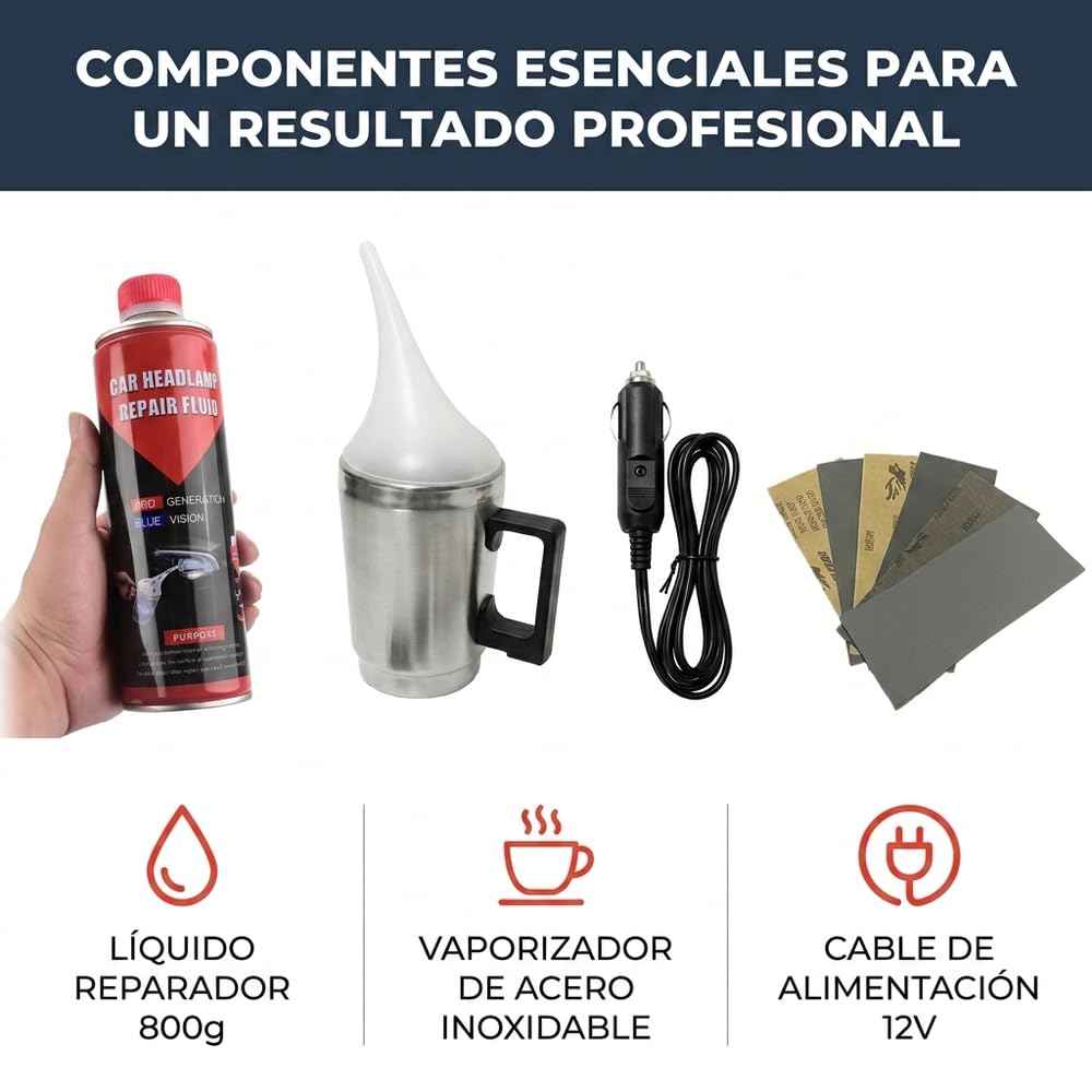 Kit de Pulido y Mantenimiento de Faros de Coche – Elimina Amarilleo y Arañazos Superficiales para Mayor Claridad y Visibilidad Vial