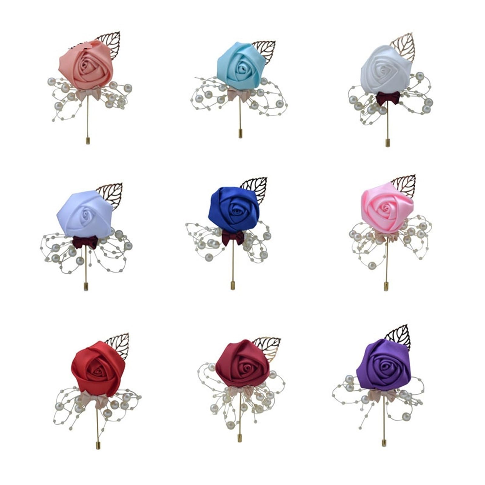 MQFBNNP Wedding boutonniere Corsage Groom Wedding Luxury Rose Boutonniere Flower(Champagne)