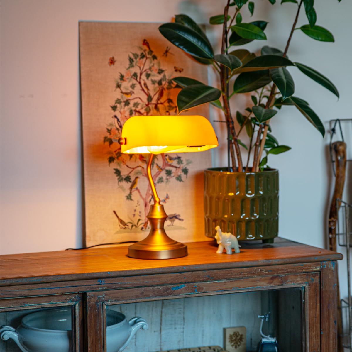Qazqa classic-antique Schreibtischlampe - Banker - Gelb, max. 60W, Geeignet für LED, 34.5cm,