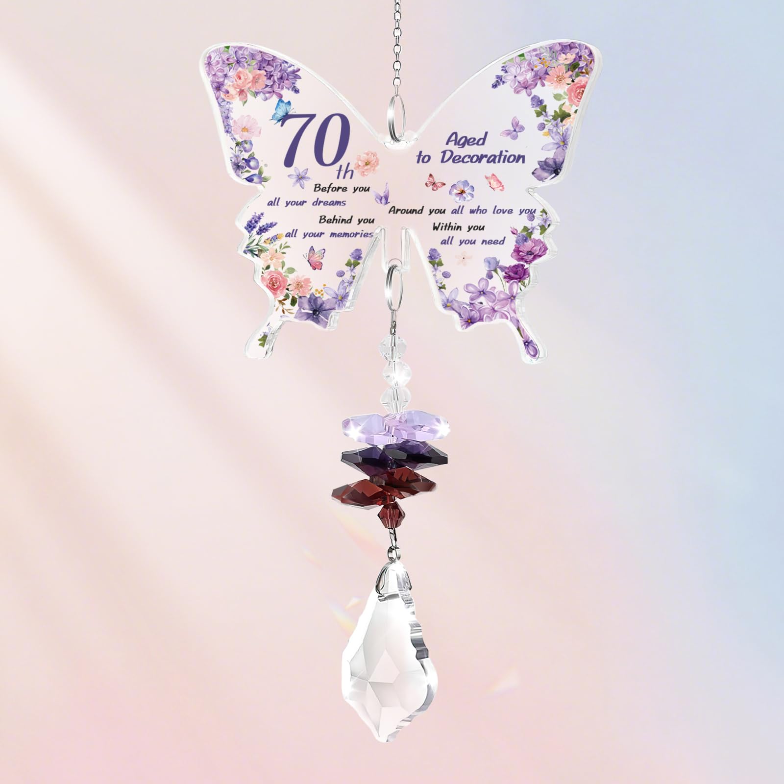 70th Birthday Gifts for Women: Butterfly Acrylic Crystal Suncatcher - Elegant Hanging Window Ornament - 70th Birthday Decoration for Mum Sister Wife or Friends