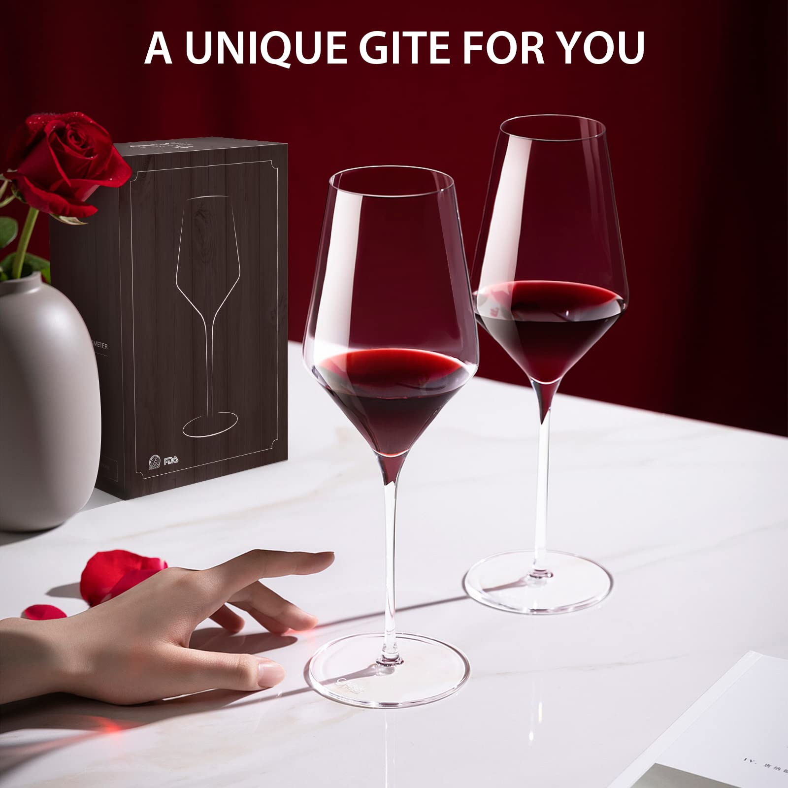 Hand Blown Italian Red Wine Glasses 15 Ounce 9'', KOIOS Large White