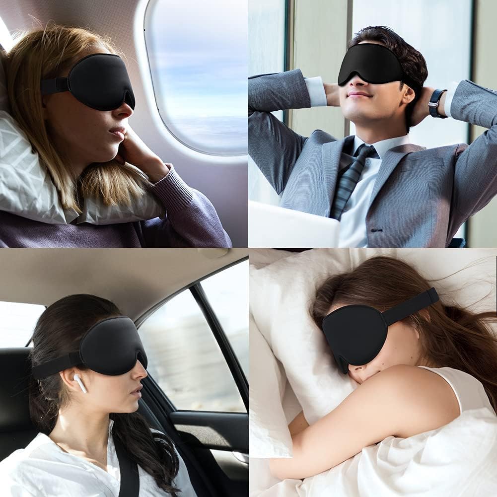 Umisleep Mascherina per dormire, in memory foam, per donne e uomini, mascherina per occhi sagomata 3D, 100% blocco, maschera per dormire a tutta la luce, per viaggi, pisolini, yoga, unisex, nero