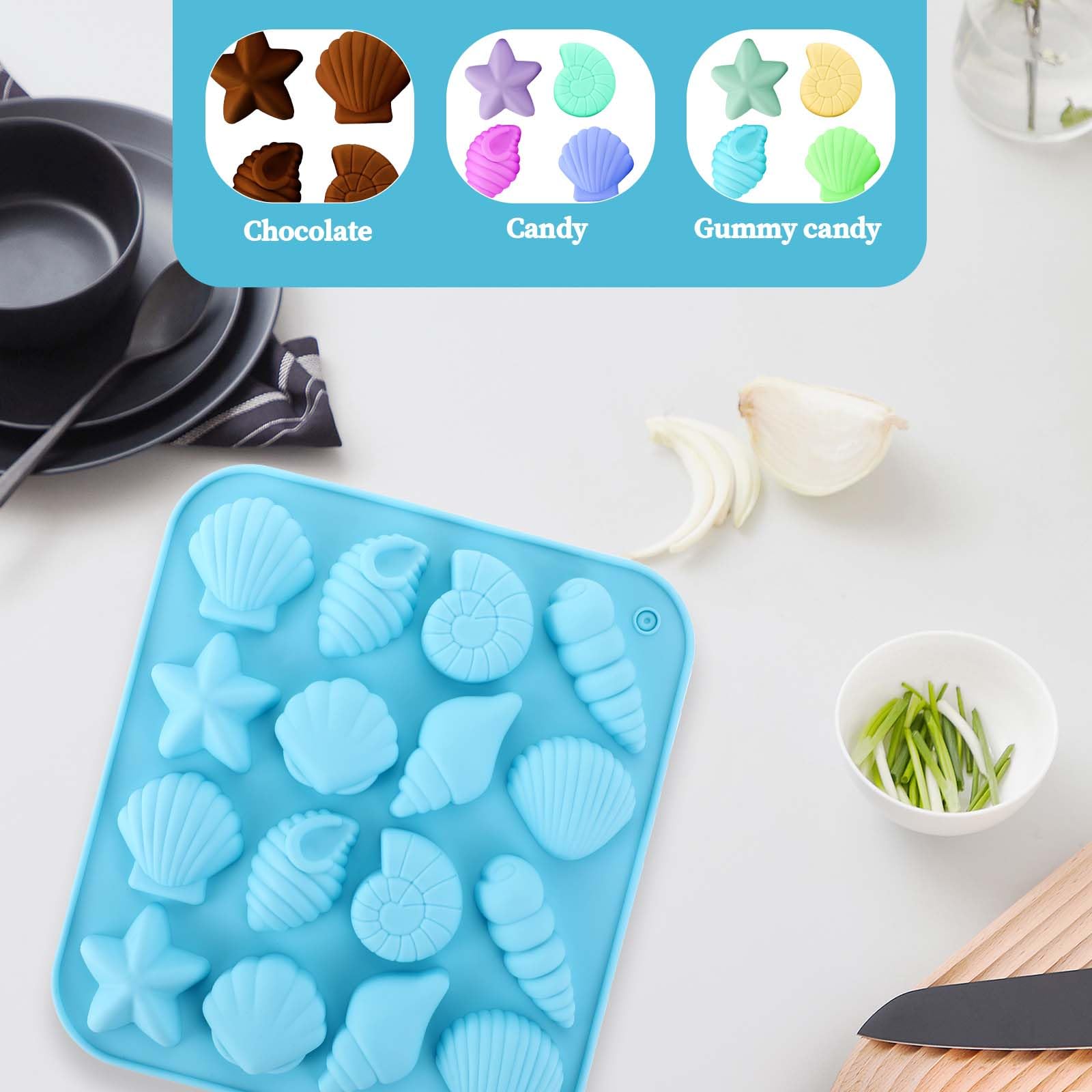 MYPRACS Juego De 5 Moldes Silicona Fondant Marinos: Estrellas De Mar, Conchas Y Caracolas Para Decorar Pasteles