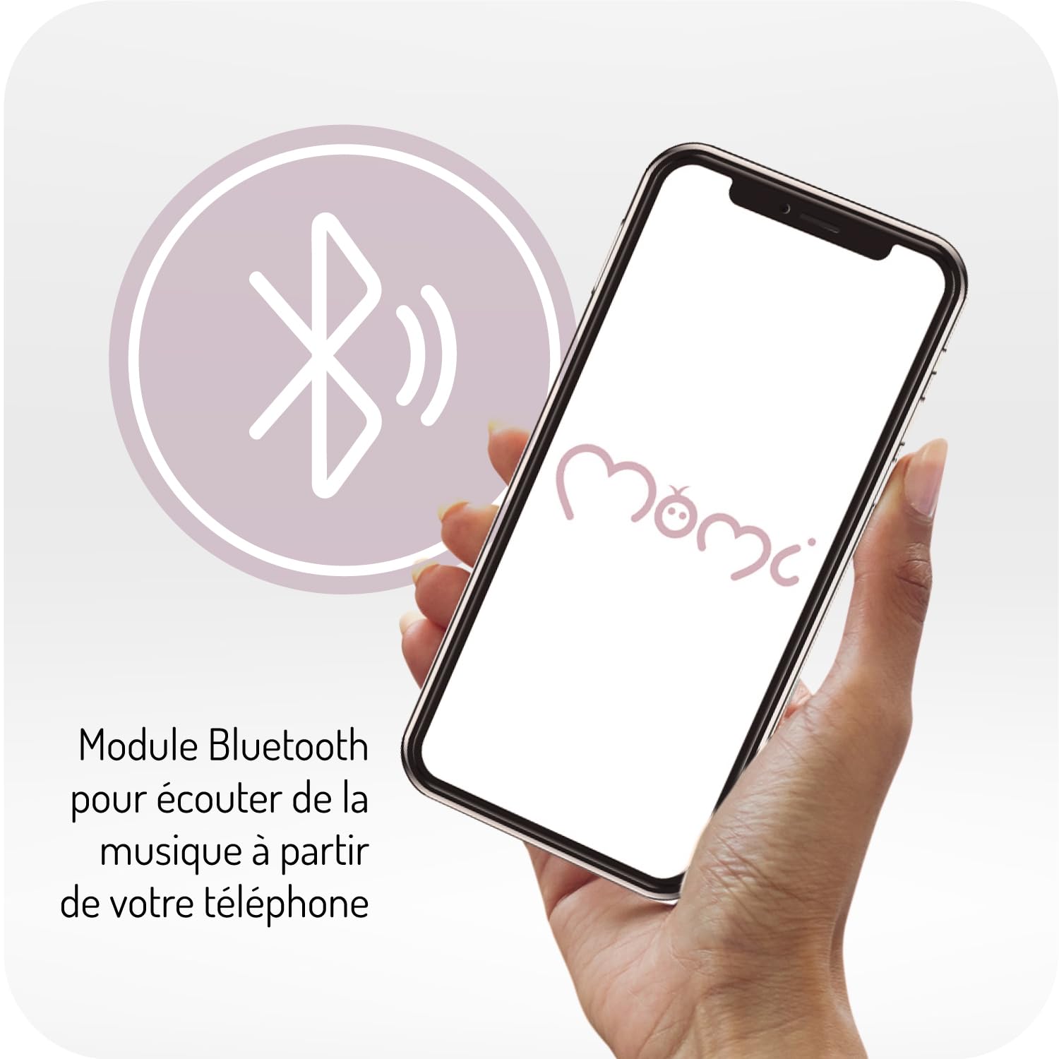 Balancelle MoMi KENANI SAND jusqu'à 9 kg, écran LED, télécommande, Bluetooth pour smartphone, alimentation piles/secteur, harnais de sécurité 5 points, arche et jouets