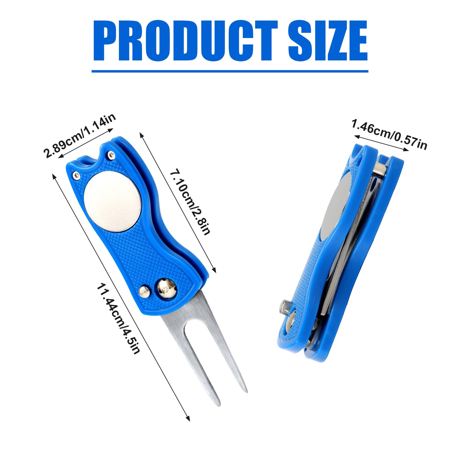 Golf Divot Repair Tool, Stainless Steel Divot Repair Tool Foldable Pop-up Divot Turf Fork Golf Metal Putting Fork Golf Turf Fork Ball Marker Divot Tool for Golf Lover (Blue)
