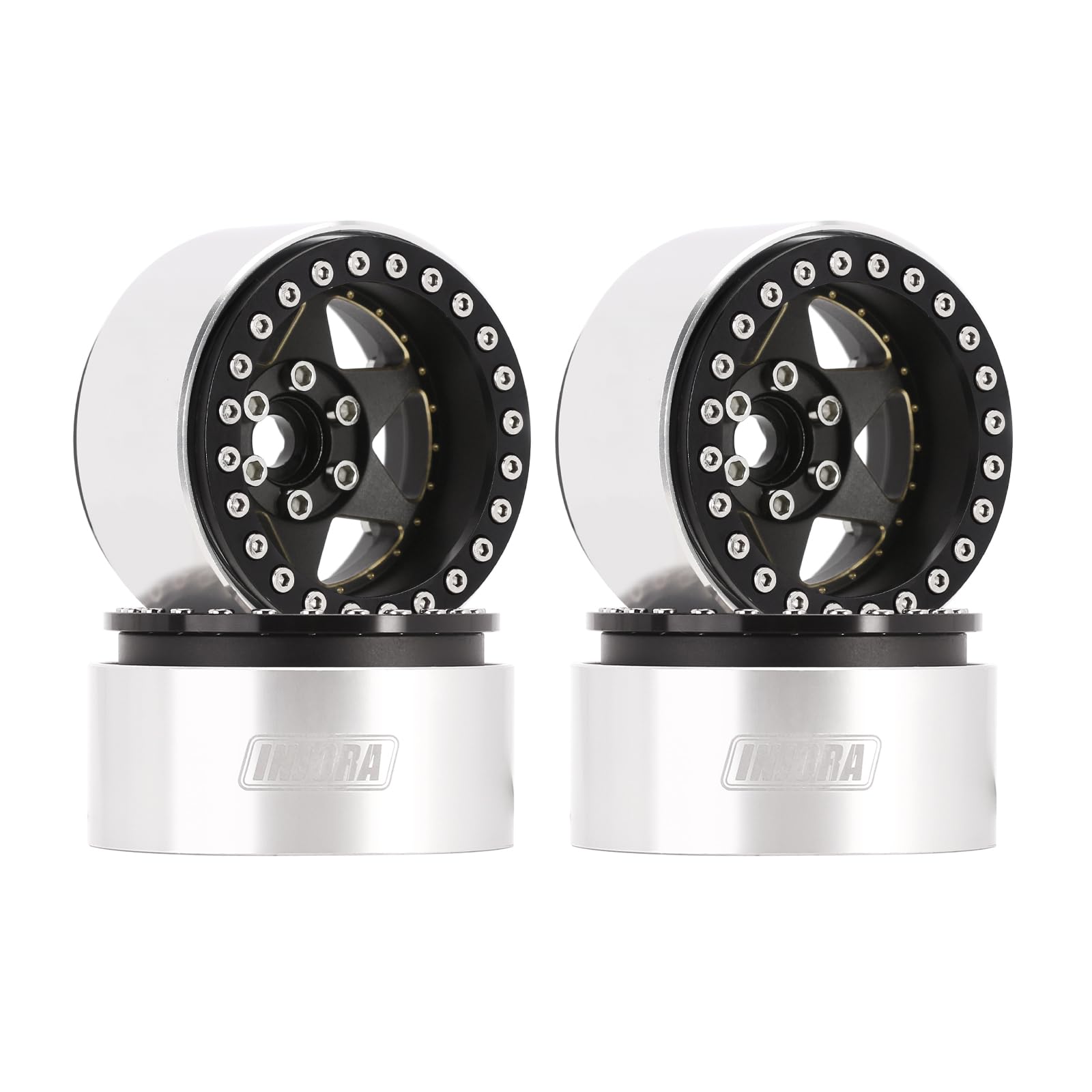 INJORA 1.9" Beadlock Wheel Rim - 143g Super Heavy Brass & Aluminum Deep Dish Wheel for 1/10 RC Crawler SCX10 TRX4 VS4-10 Gen8,Black
