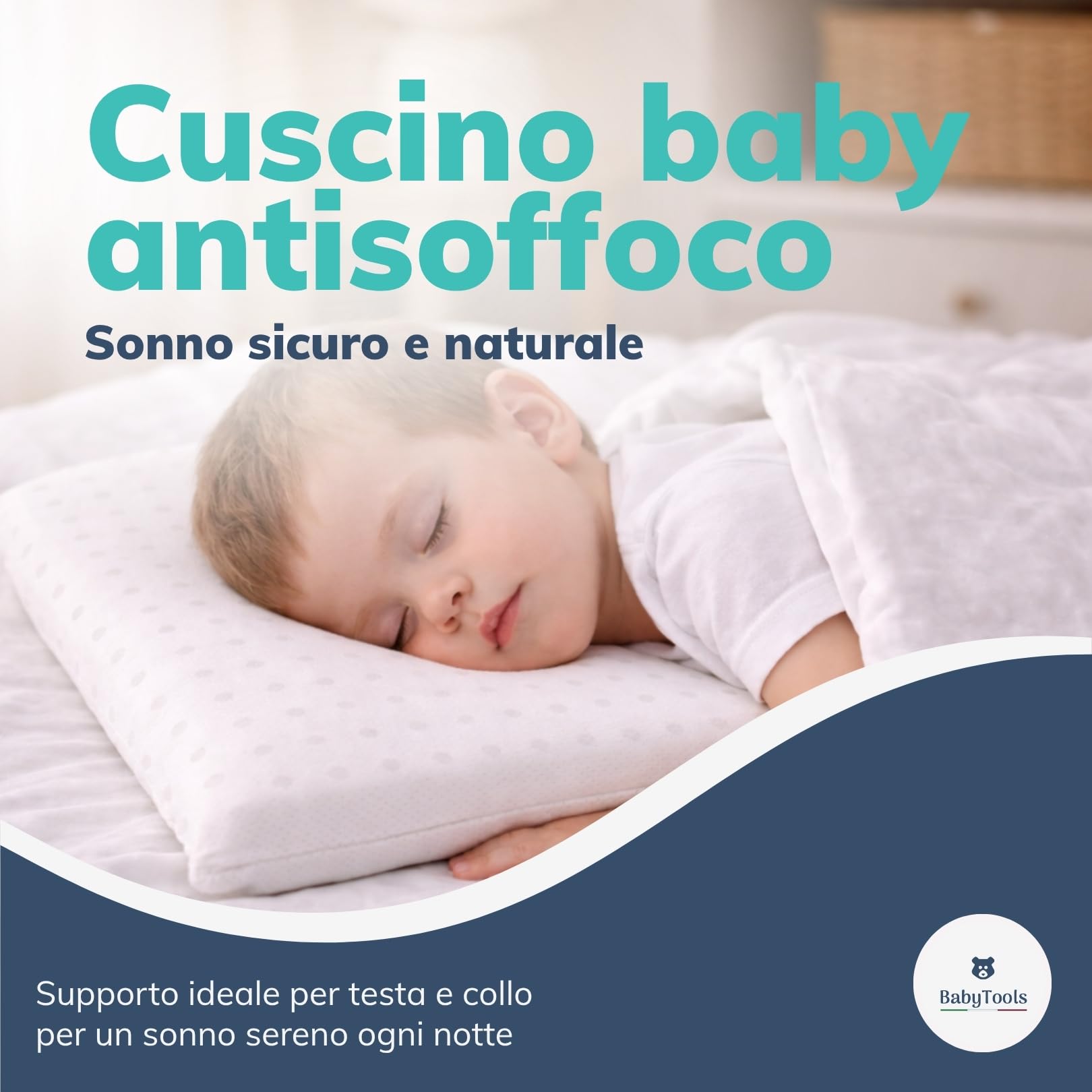 Cuscino Antisoffoco Neonato da 6 Mesi a 2 Anni Guanciale Memory Foam 100%, Traspirante, 40x30 cm Cuscino Culla e Carrozzina Neonato Nanna Sicura, Antiacaro, Antireflusso e Anallergico Made in Italy