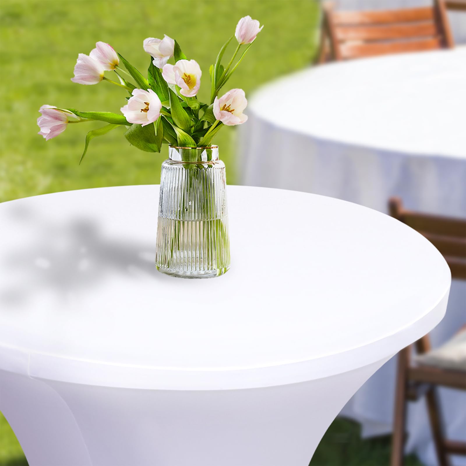 Alishomtll Lot de 3 housses de table haute avec nœud, diamètre 80 cm, extensibles, élégantes housses de table pour table de bistrot, table haute, banquet, mariage (Ø 80 x 110 cm, blanc)