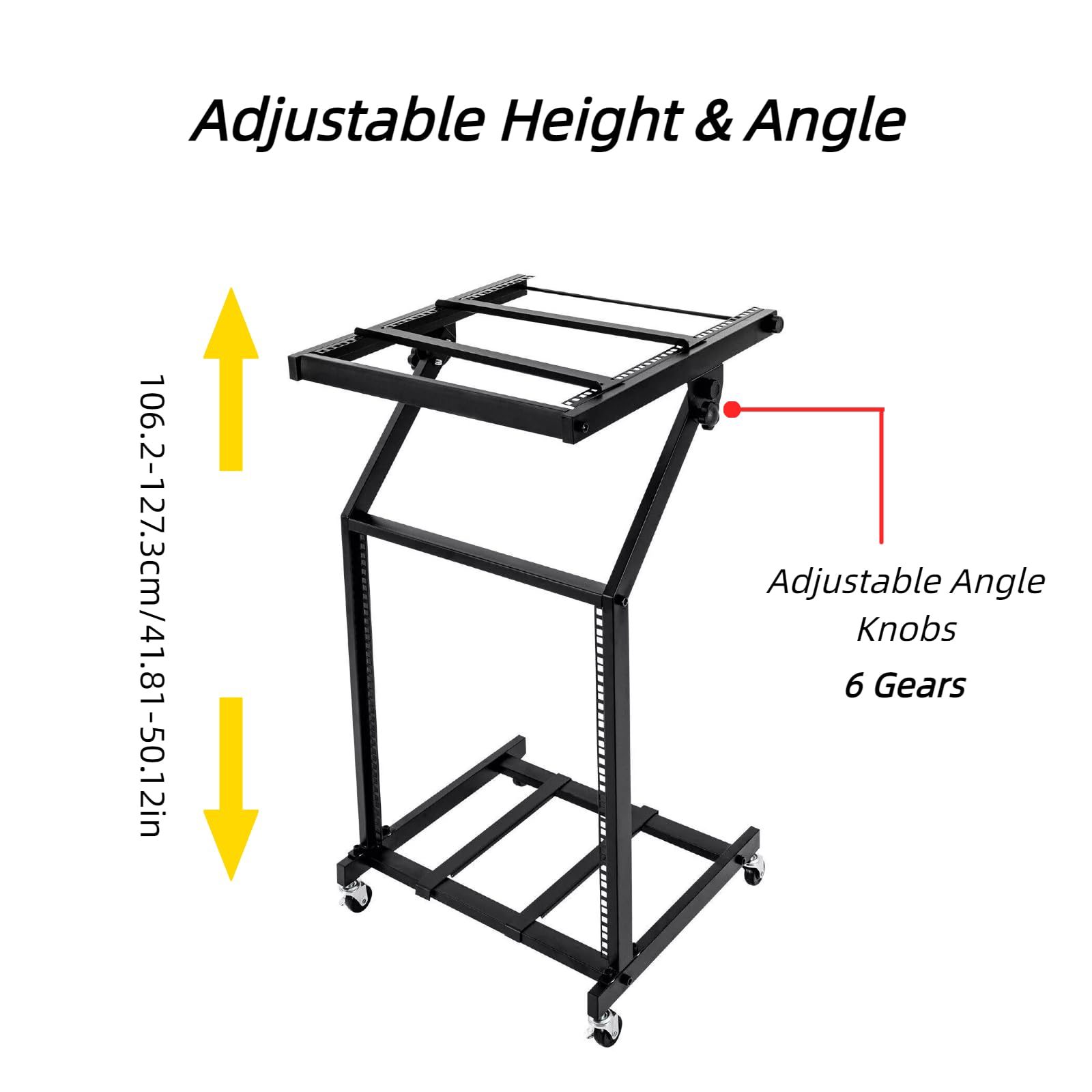 Adjustable Audio Mixer Rack 12U Professional Studio Rack with Wheels, Portable DJ Controller Stand with Adjustable Angle & Height, Music Studio Equipment Iron DJ Rack