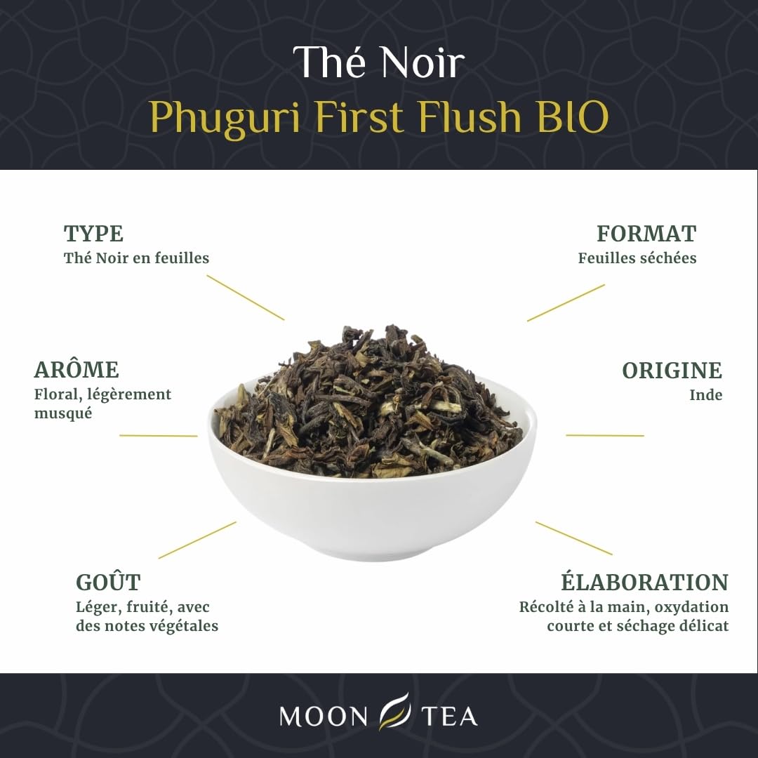 MoonTea | Thé Noir Phuguri First Flush - 100 g | Thé Indien en Feuilles
