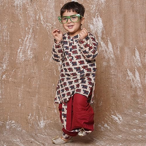 Image of AJ DEZINES Kids Ethnic Wear Pure Cotton Dhoti Kurta Set For Boys