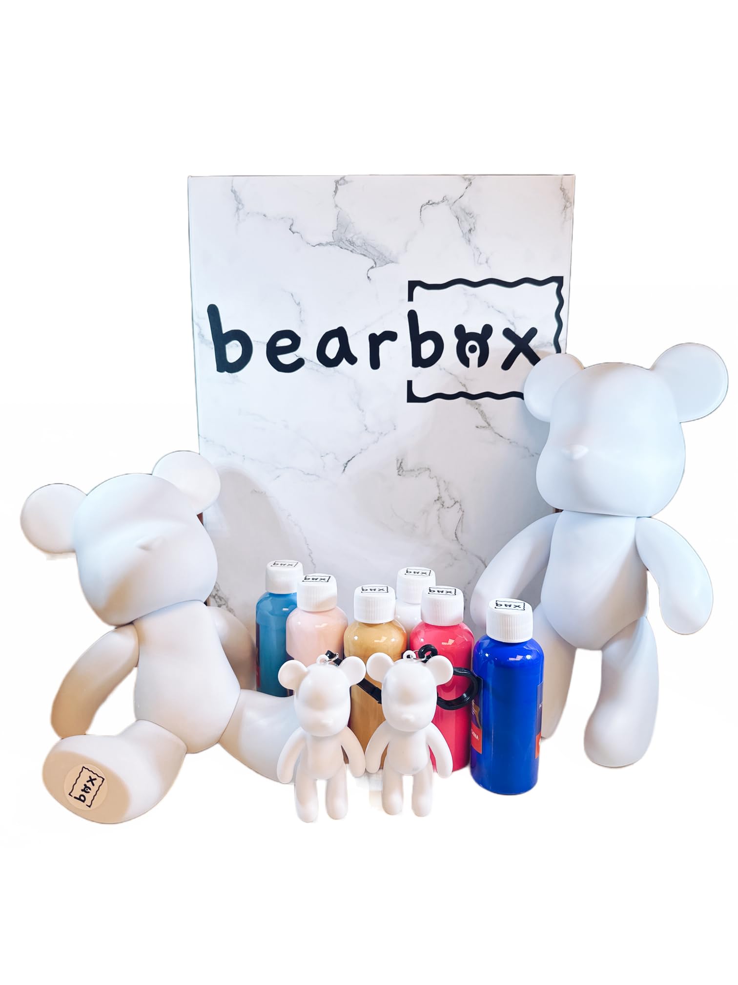 bpaSet of 2 Handmade Bears (23 cm) plus 2 Keychain Bears (8 cm) in a Gift Box