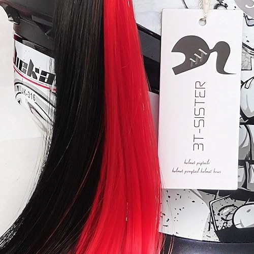 Miniatura 2 de 3T-SISTER Coletas para cascos que funcionan en cascos mate, decoración del cabello para motocicleta, bicicleta, 2 unidades de 14 pulgadas (casco no