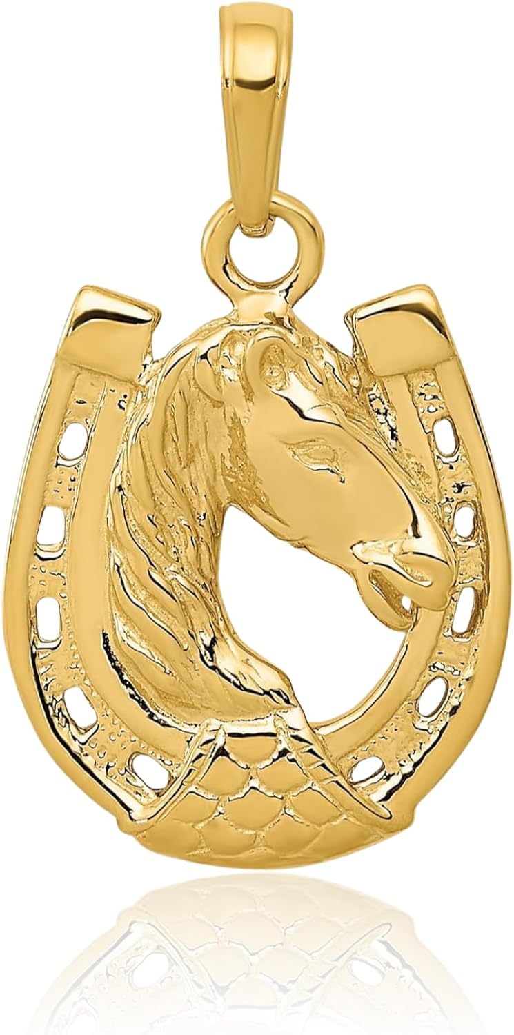 IceCarats 14K Solid Yellow Gold Horse Head Lucky Horseshoe Necklace Animal Lover Pendant Equestrian Charm - Image 3