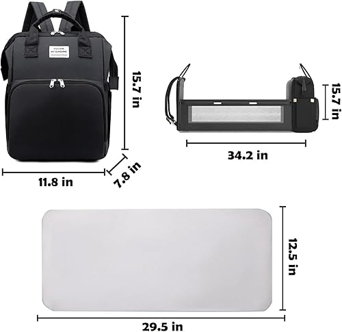 Miniatura 4 de Mochila para pañales con cambiador, bolsa para baby shower, impermeable, gran capacidad, lista de regalos de bebé, Negro -, Grande, Mochila para bebé