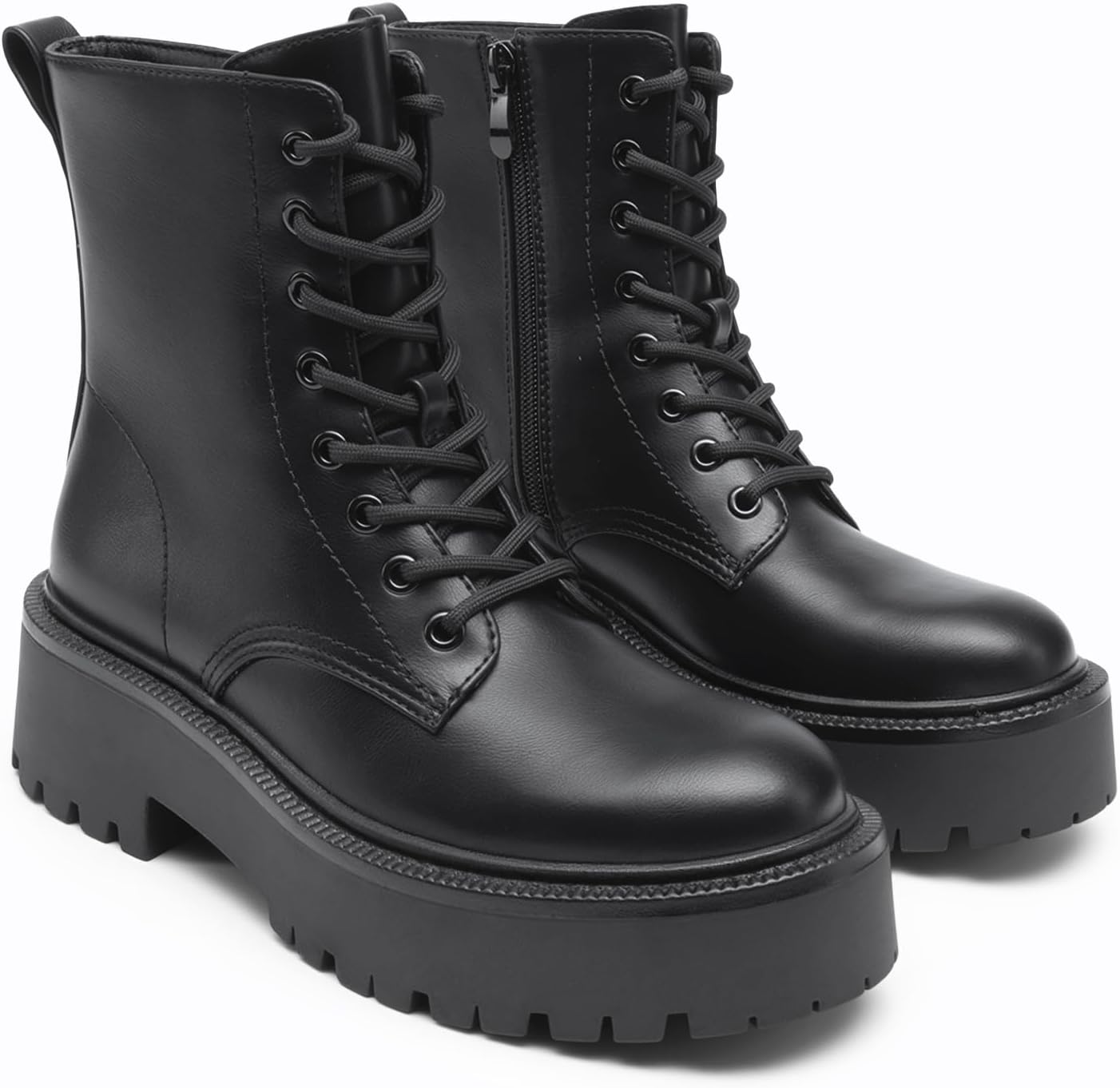 DREAM PAIRS Women's Platform Combat Ankle Boots Fashion Lace-up Short Booties with Lug Sole and Side Zipper - Image 4