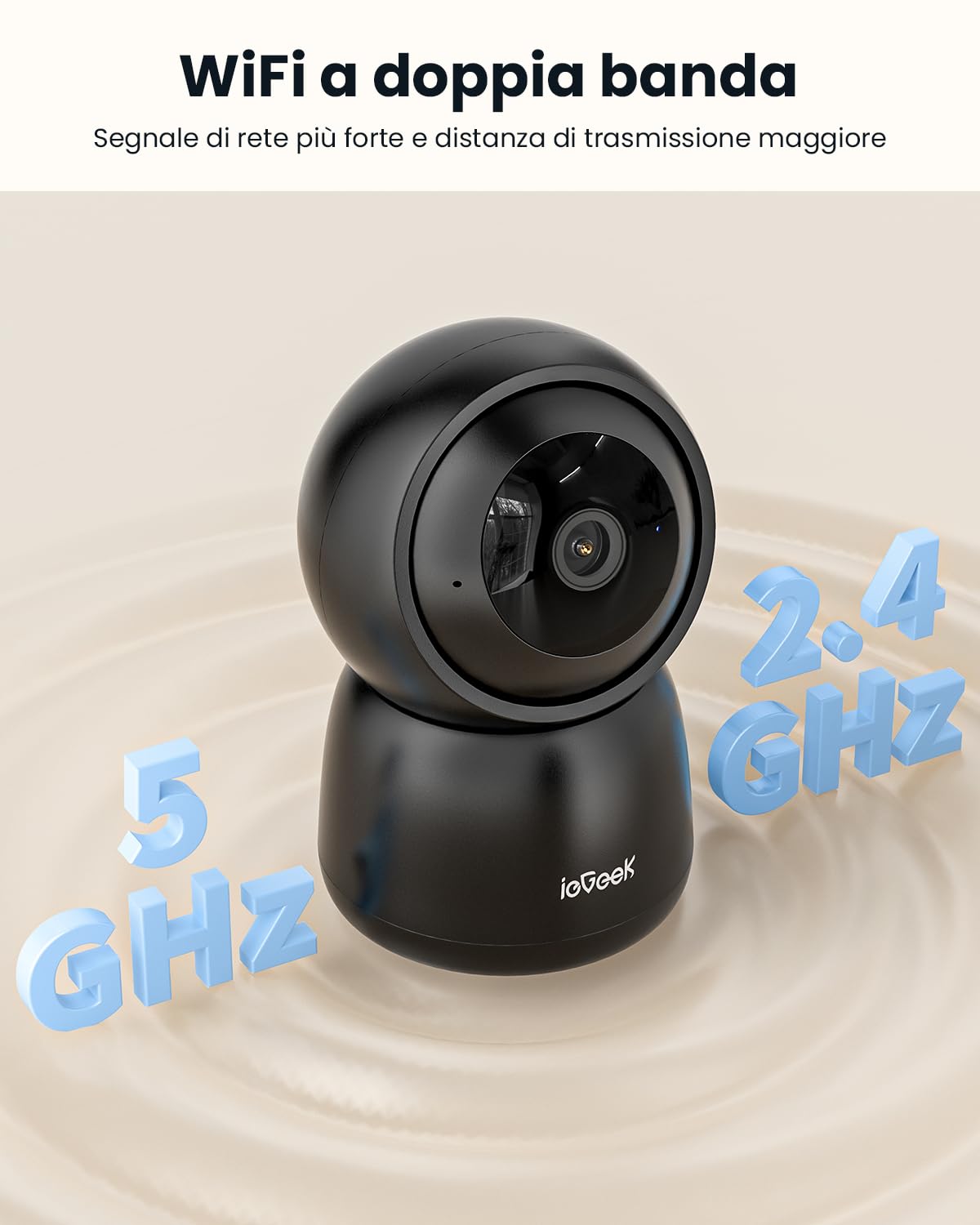 ieGeek 2K Telecamera WiFi Interno Supporta 2,4 & 5GHz, Videocamera Sorveglianza con Rotazione a 360°, Tracciamento Automatico, Sirena, Visione Notturna, Audio Bidirezionale, Baby Monitor, SC1, Nero