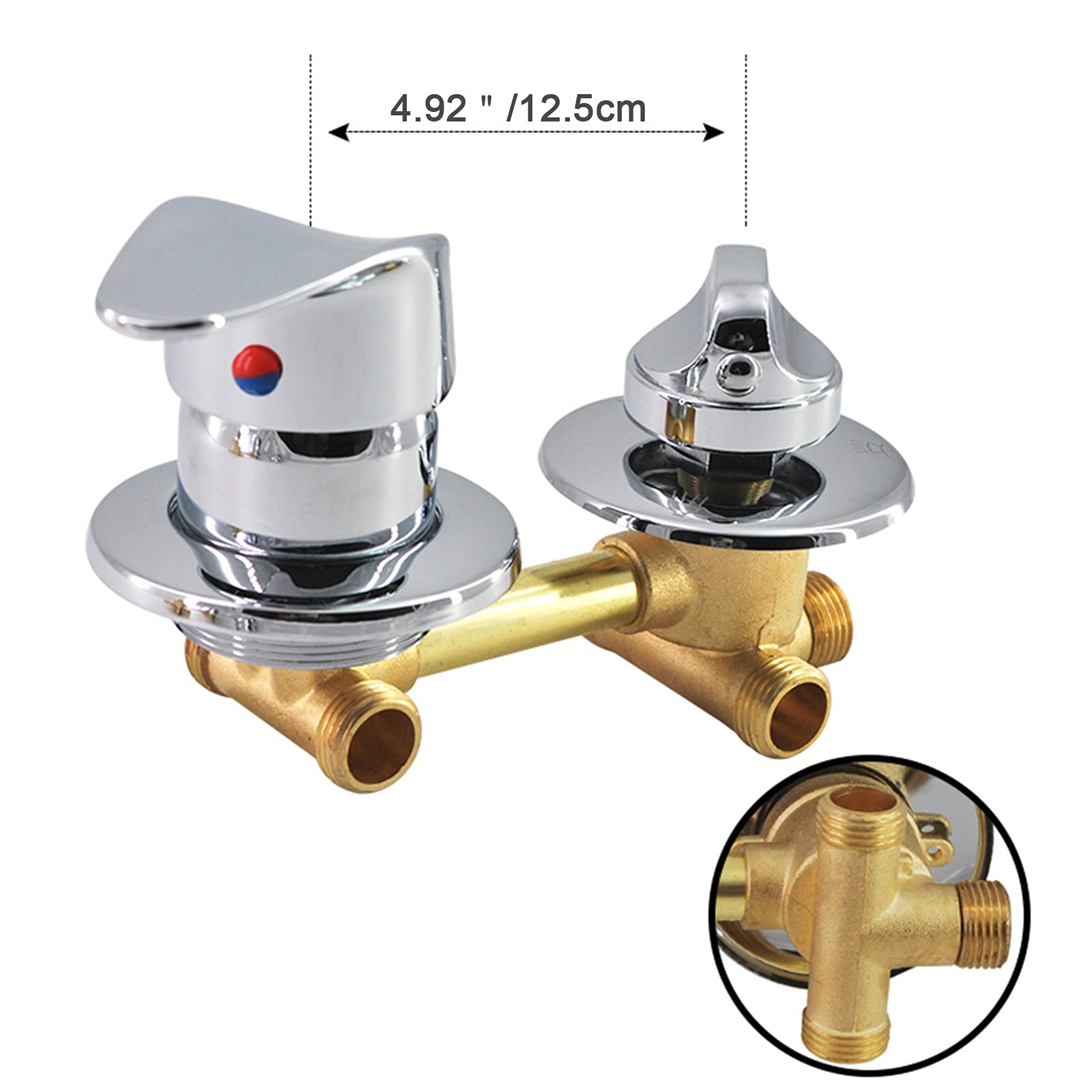 Valvola deviatrice da bagno in ottone con interruttore di controllo manuale per acqua calda e fredda, regolabile, 3 vie, valvola miscelatore doccia a intubazione (12,5 cm)